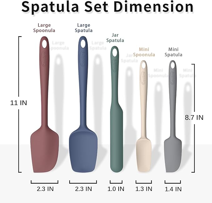 Coukre Silicone Spatula Set of 5,High Temperature Resistant, Food Grade Silicone, Dishwasher Safe, for Baking, Cooking (Pure Colorful A) - Image 2