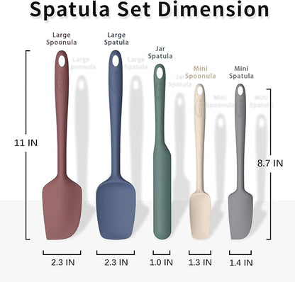 Coukre Silicone Spatula Set of 5,High Temperature Resistant, Food Grade Silicone, Dishwasher Safe, for Baking, Cooking (Pure Colorful A) - Image 2