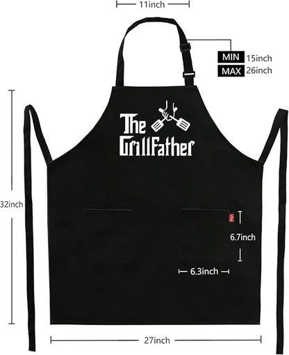 Grill Aprons for Men Dad - The Grill father Apron - Funny Chef Cooking Grilling BBQ Apron with 2 Pockets - Birthday Fathers Day Christmas Gifts for Dad