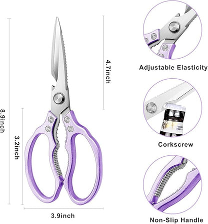 AWinjoy Heavy Duty Sharp Kitchen Scissors, Dishwasher Safe, Cooking Shears for Meat, Chicken, Fish, Poultry, Herb, Bread (Purple) - Image 3