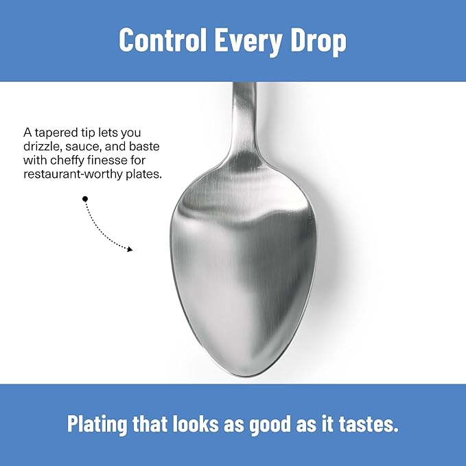 Misen Plating Chef Spoon – Stainless Steel Precision Cooking and Serving Spoon with Tapered Tip for Saucing Basting Drizzling Stirring Scooping and Restaurant Quality Plating at Home