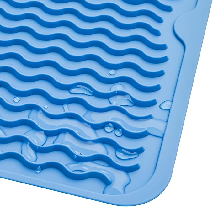 MicoYang Silicone Dish Drying Mat for Multiple Usage,Easy clean,Eco-friendly,Heat-resistant Silicone Mat for Kitchen Counter or Sink,Refrigerator or drawer liner Lichen BlueL L 16 inches x 12 inches - Image 9