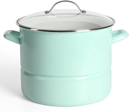 Martha Stewart Thayer 16-Quart Enamel On Steel Scratch Resistant Steamer Stock Pot w/Stainless Steel Insert - Martha Blue