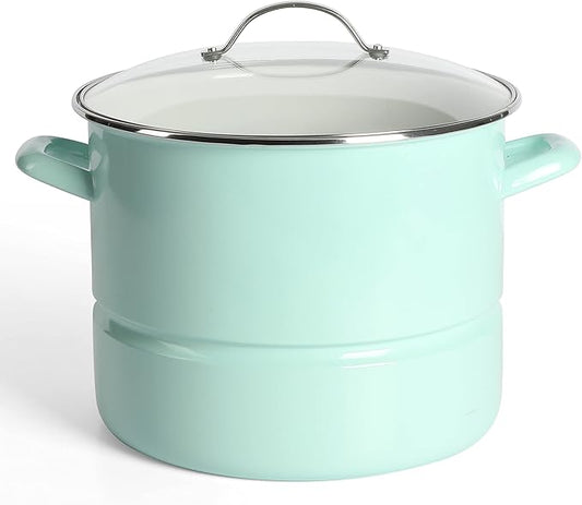 Martha Stewart Thayer 16-Quart Enamel On Steel Scratch Resistant Steamer Stock Pot w/Stainless Steel Insert - Martha Blue
