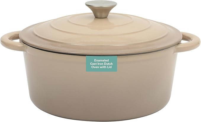 Gibson Home Addlestone 5 Qt Enameled Cast Iron Dutch Oven Pot with Lid – Round, Oven Safe to 500°F, Ideal for Bread Baking & Stews - Gradient Taupe by GibsonHomewares