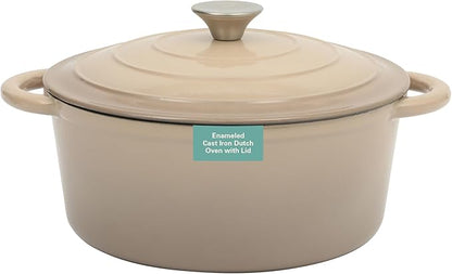 Gibson Home Addlestone 5 Qt Enameled Cast Iron Dutch Oven Pot with Lid – Round, Oven Safe to 500°F, Ideal for Bread Baking & Stews - Gradient Taupe by GibsonHomewares