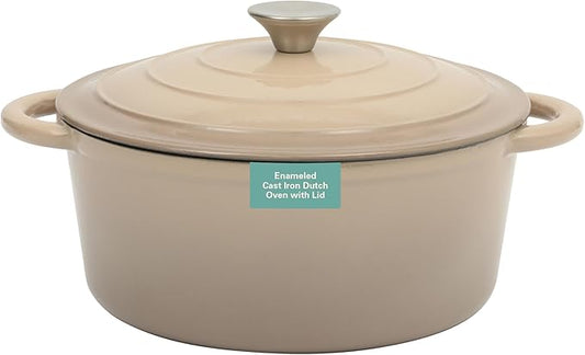 Gibson Home Addlestone 5 Qt Enameled Cast Iron Dutch Oven Pot with Lid – Round, Oven Safe to 500°F, Ideal for Bread Baking & Stews - Gradient Taupe by GibsonHomewares