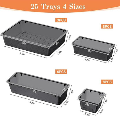 SpaceHacks 25 PCS Plastic Drawer Organizer Set, 4-Size Versatile Organizer Tool Trays & storage Bins for Makeup, Jewelry, and Gadgets in Bathroom, Bedroom and Office,Clear Black - Image 2