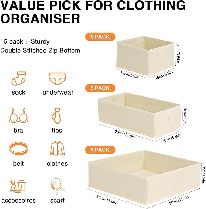 DIMJ Drawer Organizer Clothes 6 Pack - Foldable Baby Organizers and Storage & Dresser Organizer for Bedroom, Closet - Nursery Organization Dresser Dividers for underwear, Sock,Bra, Belt, Tie, Beige - Image 3