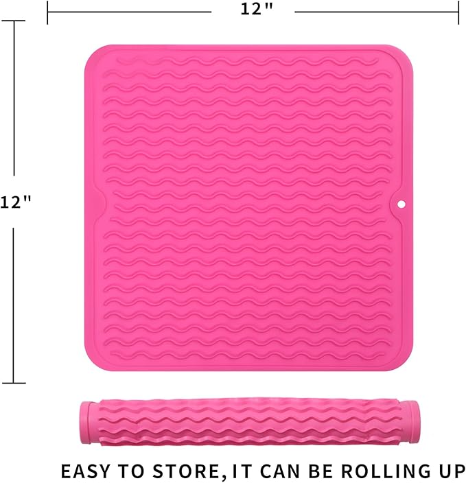 MicoYang Silicone Dish Drying Mat for Multiple Usage,Easy clean,Eco-friendly,Heat-resistant Silicone Mat for Kitchen Counter or Sink,Refrigerator or Drawer liner Rose M 12 inches x 12 inches - Image 2