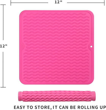 MicoYang Silicone Dish Drying Mat for Multiple Usage,Easy clean,Eco-friendly,Heat-resistant Silicone Mat for Kitchen Counter or Sink,Refrigerator or Drawer liner Rose M 12 inches x 12 inches - Image 2