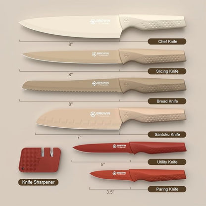 Brewin Knife set, 13 Pieces Kitchen Knives Set with Sharpener, Anti-Rust Coating and Blade Guard, Home Essentials, Camping Essentials - Muliticolor - Image 5