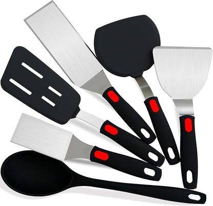 Spatula Set 6-Piece - kitchen utensils set cooking Stainless Steel Turner Set, 600°F Heat Resistant, Metal Spatulas for Griddle/Cast Iron & Nonstick Safe Silicone Tools for Egg, Pancake, Burger by Unknown