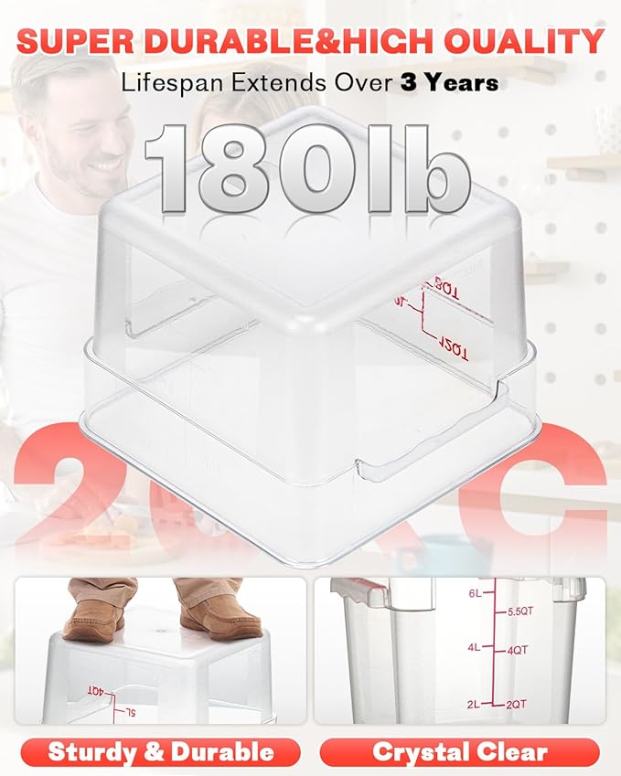 12 Quarts Sous Vide Container: 8 PCS Commercial Food Storage Containers with Lids - Clear Food Container with Scales Handles for Home Restaurant Kitchen Storage Pizza Bread N3 - Image 6