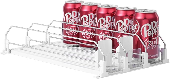 Drink Organizer for Fridge-White Automatic Pusher Glide,12oz 16oz 20oz-Soda Dispenser for Fridge-Holds up to 15 Cans by SZNLZQ