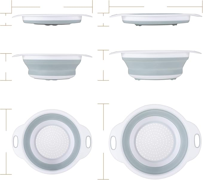 Colander Collapsible, Kitchen Strainer Colander, Collapsible Colander with Extendable Handles for Draining Veggies, Pasta,Fruit, Includes 6, 4 Quart Over the Sink Strainer Folding and 2 Quart Round - Image 7