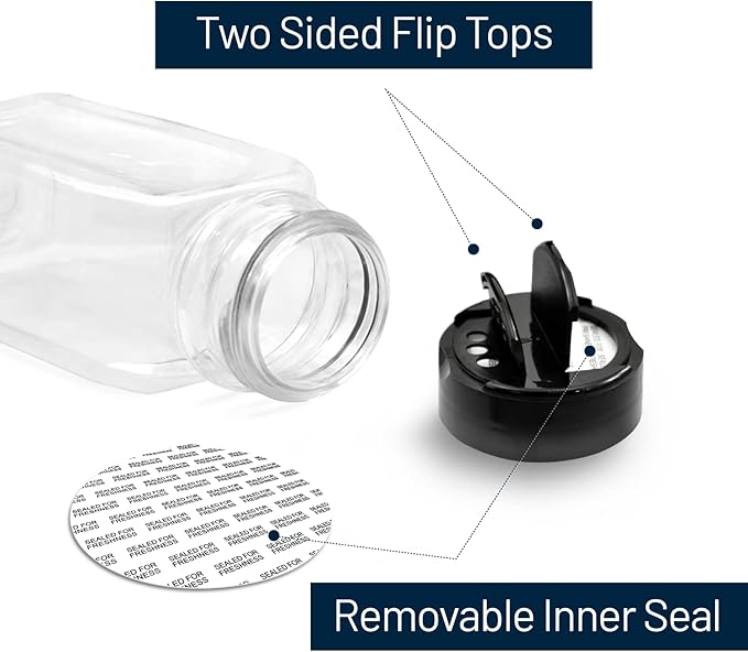 RoyalHouse - 6 Pack 14 Oz Plastic Spice Jars with Black Cap, Clear and Safe Plastic Bottle Containers with Shaker Lids for Storing Spice, Herbs and Seasoning Powders, BPA Free, Made in USA - Image 3