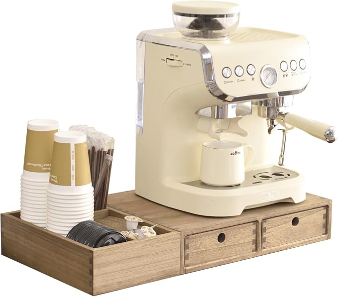 KIRIGEN Wooden Coffee Station Organizer 2-Piece Set - Coffee Bar Storage with Drawers for Sugar, Tea - Coffee Pod Holder and Accessories Organizer for Kitchen Counter Brown KFJTZ-DBR by KIRIGEN
