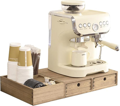 KIRIGEN Wooden Coffee Station Organizer 2-Piece Set - Coffee Bar Storage with Drawers for Sugar, Tea - Coffee Pod Holder and Accessories Organizer for Kitchen Counter Brown KFJTZ-DBR by KIRIGEN