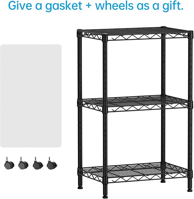 SINGAYE 3 Small Shelves Storage Shelf Wire Shelving Unit Metal Shelf Adjustable Organizers Storage Shelving with Wheels for Bathroom Laundry Room Kitchen Pantry11.5”D x 17.3”W x 30”H Black - Image 4