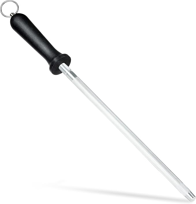 Knife Sharpener Rod, Kitchen Knives Sharpener Carbon Steel Professional Knife Sharpening Steel, Honing Rod with Hanging Holes (13 inches) by FANERFUN