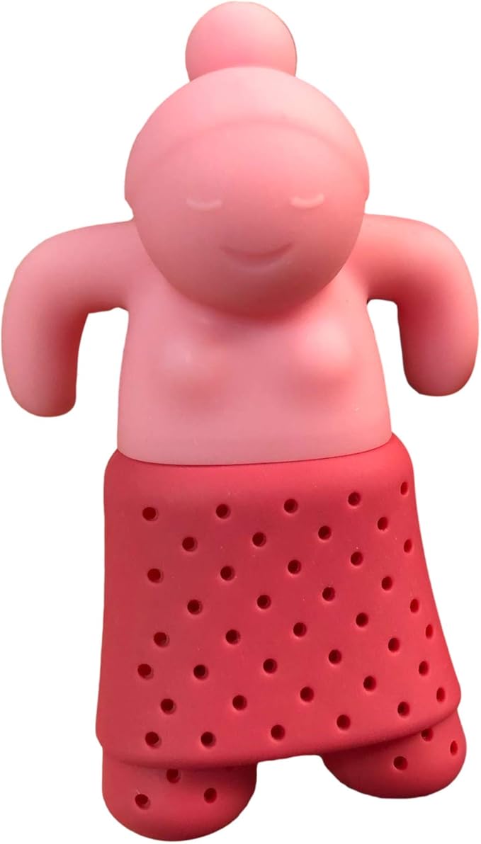 Cute Tea Infuser Girl - Reusable Loose Leaf Tea Steeper for Mug or Cup, Funny Silicone Strainer, Gift Idea for Women or Tea Lovers, Pink