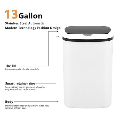13 Gallon/50 L Kitchen Trash Can with Lid, Garbage Can with Touch-Free Lid, Cute Trash Can Automatic Trash Can Bathroom Trash Can with Lid, Motion Sensor Trash Can Waterproof Trash Bin