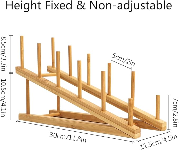 4 PCS Wooden Dish Drying Rack Bamboo Plate Dish Rack Stand Kitchen Cabinet Organizer Pot Lid Holder for Plate, Dish, Cup, Cutting Board, Bowl, Pot Lid - Image 2