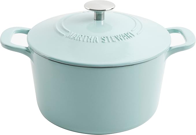 MARTHA STEWART Gatwick 7-Quart Enamel Cast Iron Dutch Oven – Martha Blue – Durable Heavy-Duty Dutch Oven for Slow Cooking, Braising & Baking by MarthaStewart