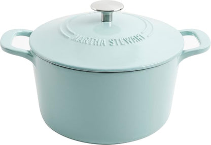 MARTHA STEWART Gatwick 7-Quart Enamel Cast Iron Dutch Oven – Martha Blue – Durable Heavy-Duty Dutch Oven for Slow Cooking, Braising & Baking by MarthaStewart