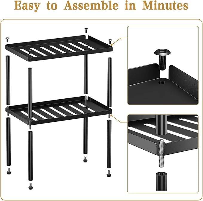 Cabinet Organizer Shelf, 2 Tier Kitchen Cabinet Organizer with Stackable Cabinet Shelves for Kitchen Countertop Storage, Metal Kitchen Shelf Organizer for Spice, Pantry & Under Sink - Image 8