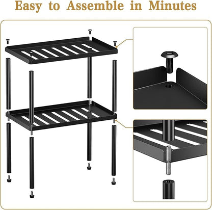 Cabinet Organizer Shelf, 2 Tier Kitchen Cabinet Organizer with Stackable Cabinet Shelves for Kitchen Countertop Storage, Metal Kitchen Shelf Organizer for Spice, Pantry & Under Sink - Image 8