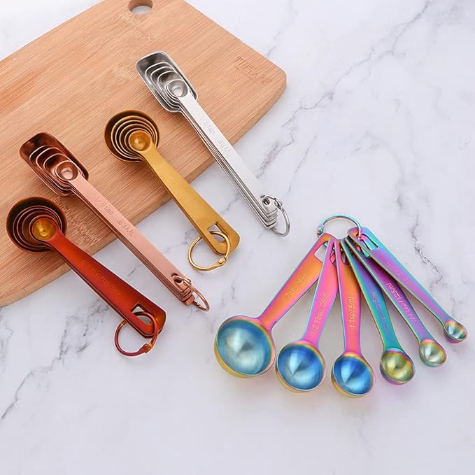 DOCBLACK Measuring Spoons, Heavy Duty 18/8 Stainless Steel Measuring Spoons Cups Set, Set of 6 for Gift Measuring Dry and Liquid Ingredients - Gold