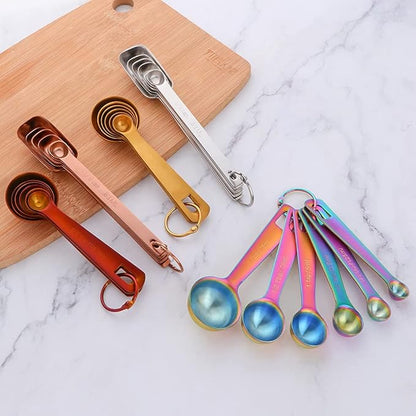 DOCBLACK Measuring Spoons, Heavy Duty 18/8 Stainless Steel Measuring Spoons Cups Set, Set of 6 for Gift Measuring Dry and Liquid Ingredients - Silver