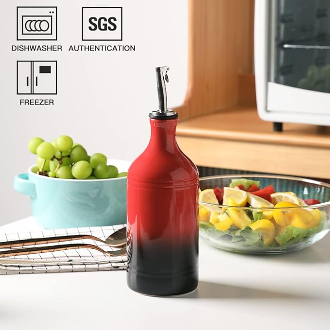 Sweejar Ceramic Olive Oil Dispenser Bottle, Opaque Oil Cruet Protects to Reduce Oxidation, Suitable for Storage Vinegar, Coffee Syrups & Other Liquids, Pack of 1, 15.5 Fl Oz(Gradient Red) - Image 2