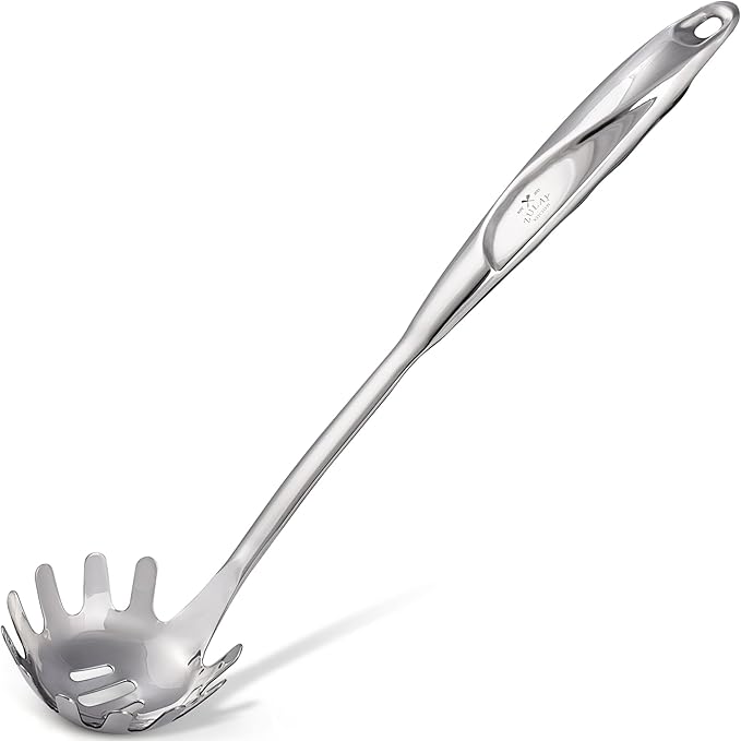 Zulay Kitchen Stainless Steel Spaghetti Spoon - 12” Pasta Spoon with Teeth & Draining Holes - Rust-Resistant Pasta Fork for Noodles & Pasta - Dishwasher Safe Utensil for Everyday Use by ZulayKitchen
