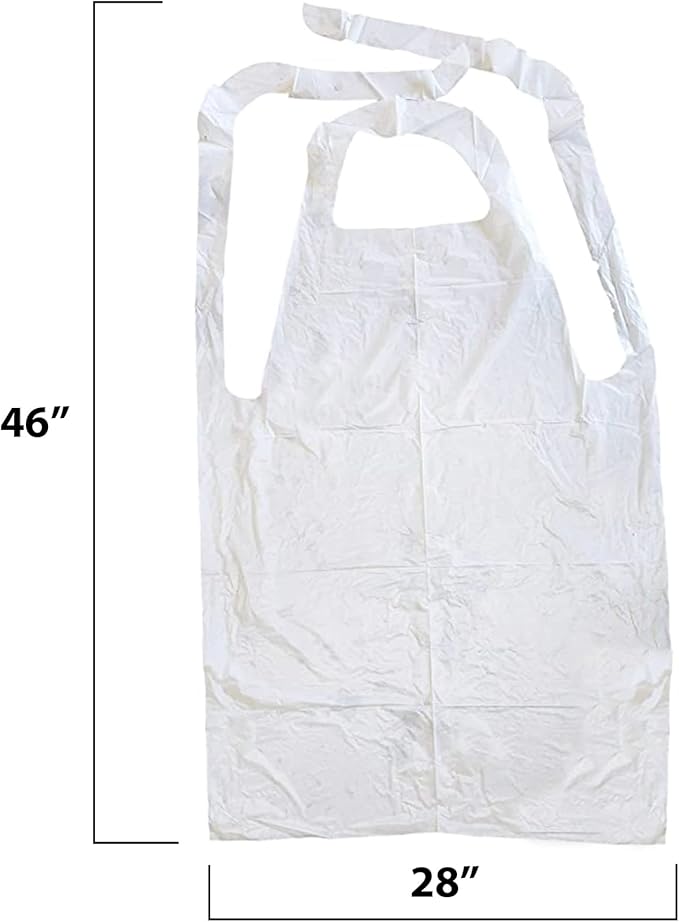 MT Products 2 Mil White Disposable Poly Aprons 46"x28" - Waterproof Plastic Bibs for Cooking, Dishwashing & Art (Bulk) - Image 2