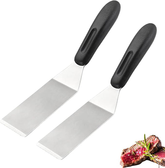 2-Pieces Small Metal Spatula Set, Mini Metal Spatulas for Kitchen Use, Stainless Steel Spatula for Flipping, Serving & Turning Pancakes, Eggs, Brownies, Cookies, Cakes & Desserts (2 PC SOLID)