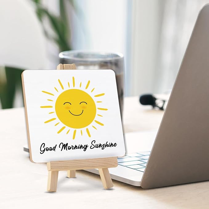 Coffee Bar Decor, Good Morning Sunshine Wood Sign with Easel Home Office Kitchen Coffee Bar Desk Shelf Tabletop Table Decor - Image 3
