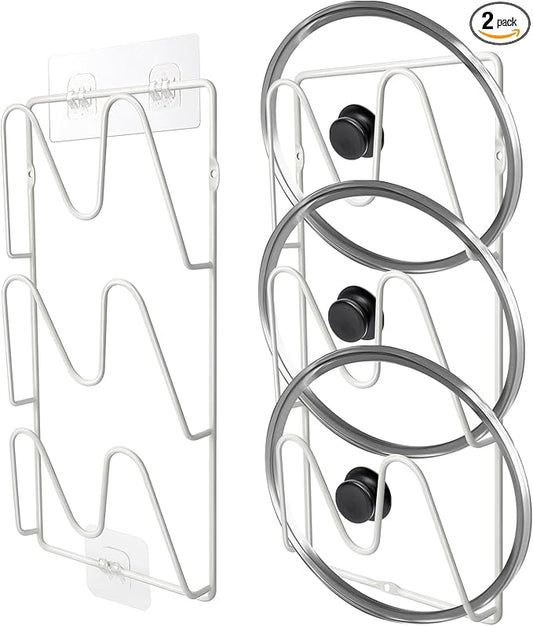 2 Pack Pot-Lid-Organizer, 6-Tier Pots and Pans Lid-Organizer for Cabinet Door/Wall, No Drilling Adhesive Wall/Door Mounted Rustproof Pot-Lid-Holder for Kitchen Organization - White by Unknown