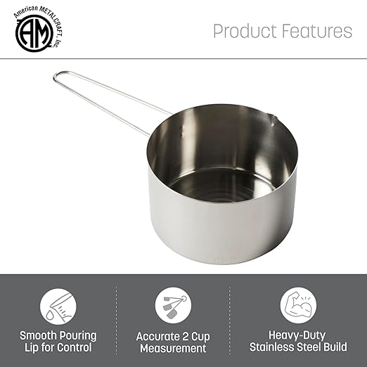 American METALCRAFT, Inc. MCW200 2-Cup Stainless Steel Measuring Cup with Wire Loop Handle, Silver - Image 3