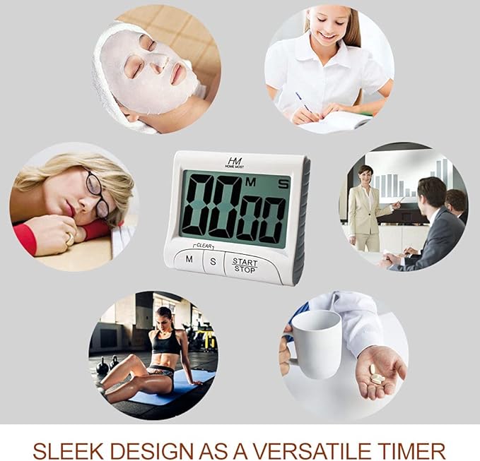 2-Pack Large Display Kitchen Timer - 3" Digital Timer Magnetic Back Loud Alarm - White Cooking Timers for Kitchen Teachers Students Games Meetings - Sports Timer for Workouts Exercise - Image 5