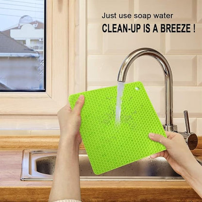 Walfos Silicone Trivet Mats - 4 Heat Resistant Pot Holders, Multipurpose Non-Slip Hot Pads for Kitchen Potholders, Hot Dishers, Jar Opener, Spoon Holder, Food Grade Silicone & BPA Free (Green)