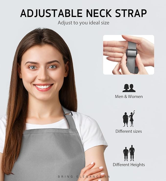 Syntus Apron for Men Women, Adjustable Cooking Kitchen Chef Aprons with 2 Pockets, Cotton/Polycotton/Polyester - Image 4