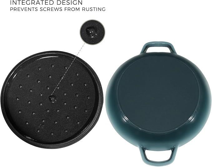 Flavehc Braiser Enameled Cast Iron Braiser 2.25 qt Braiser Pan with Lid Slateblue Shallow Cast Iron Casserole Braiser Pan with Handels