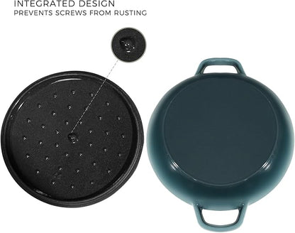 Flavehc Braiser Enameled Cast Iron Braiser 2.25 qt Braiser Pan with Lid Slateblue Shallow Cast Iron Casserole Braiser Pan with Handels