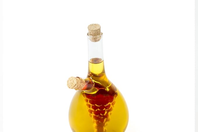 Fox Run Grape Motif Oil and Vinegar Cruet Dispenser Bottle, Clear Borosilicate Glass, Grapes