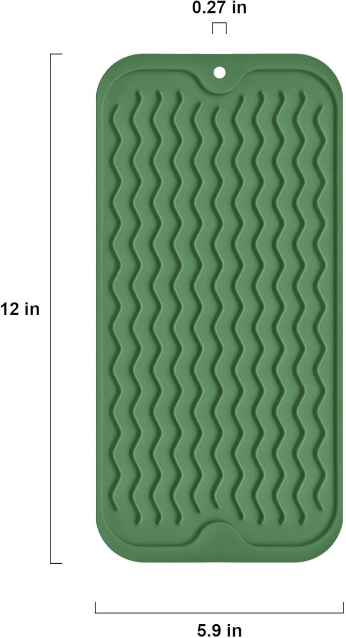 Silicone Dish Drying Mat for Multiple Usage, Easy clean, Eco-friendly, Heat-resistant Dish Drainer Mat for Kitchen Counter,Sink,Refrigerator or Drawer liner (12" x 6", Dark Green) - Image 2