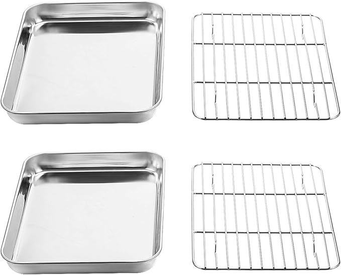 Wildone Baking Sheet with Rack Set [2 Sheets + 2 Racks], Stainless Steel Cookie Pan baking Tray with Cooling Rack, Size 9 x 7 x 1 Inch, Non Toxic & Heavy Duty & Easy Clean - Image 2