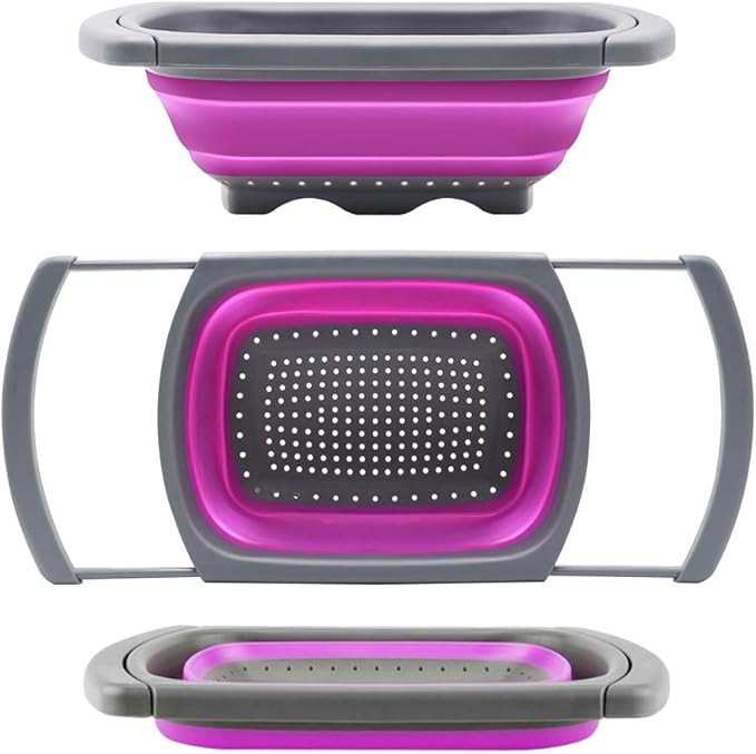 Qimh Collapsible Colander, Kitchen Colander Set Over Sink Strainer Veggies/Fruit Colanders Strainers with Extendable Handles, Dishwasher Safe Folding Strainer for Kitchen, 6-Quart, BPA Free by Qimh